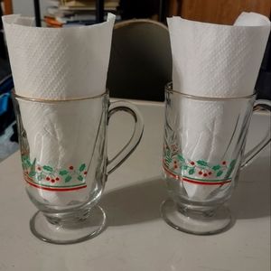Vintage Arby's Libbey Holly Berry Irish Coffee Mugs Set of 2